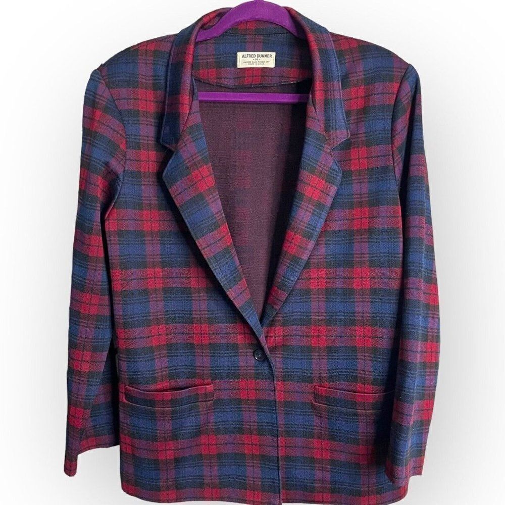 Vintage Alfred Dunner Women's Multicolor Plaid Blazer 14 Pockets Academia Retro